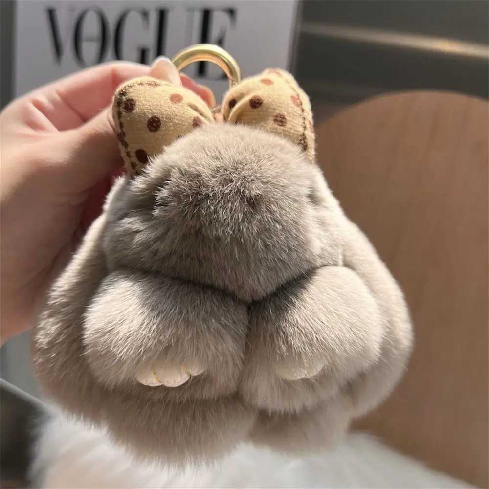 Hair Bow Rabbit Fur Keychain Pompoms Cute Fluffy Bunny Keychain Bag Charm Alloy Ring Plush Rabbit Key Ring Couple PendantXJ250116