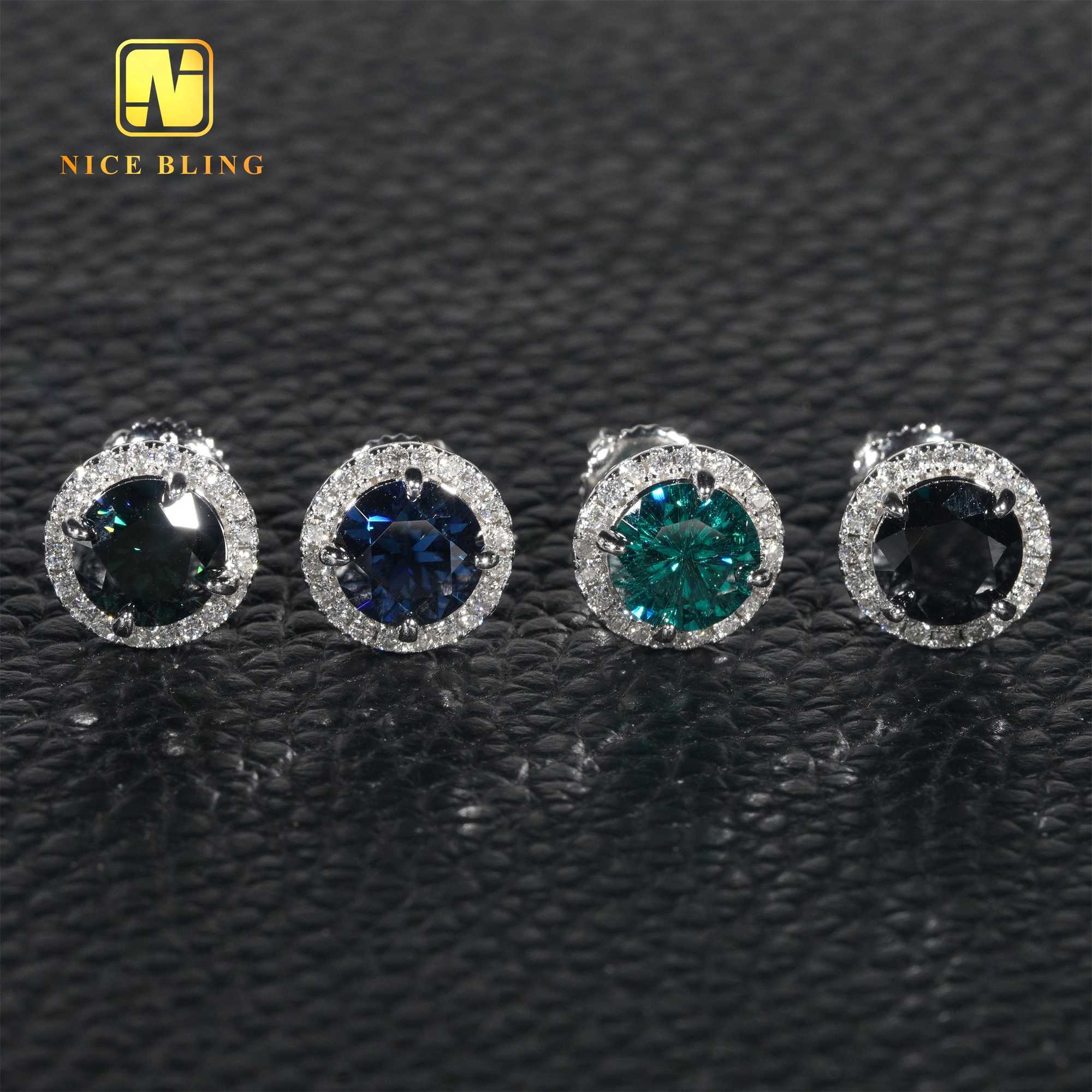 Shining Women Men Earrings 1.0ct Sterg Sier VVS Dia Emerald Green Moissanite Halo Ear Studs For Engagement Wedding