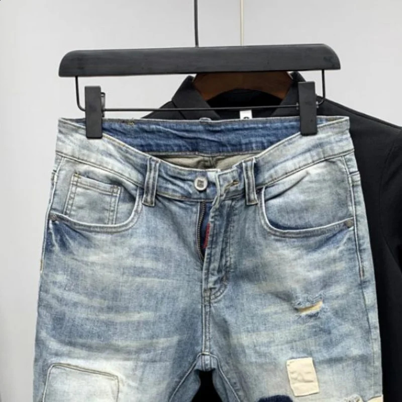 Straight Male Denim Shorts Ripped Jorts Distressed Retro Baggy Mens Short Jeans Pants Fitted er Y2k With Vintage Xl 250114