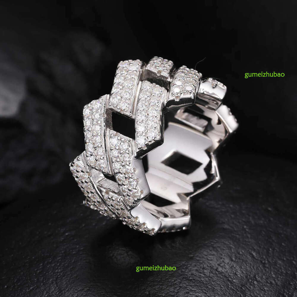 Pass Dia Tester Punk Style Cuban k Moissanite Ring Sterg Sier Shiny Rings Men