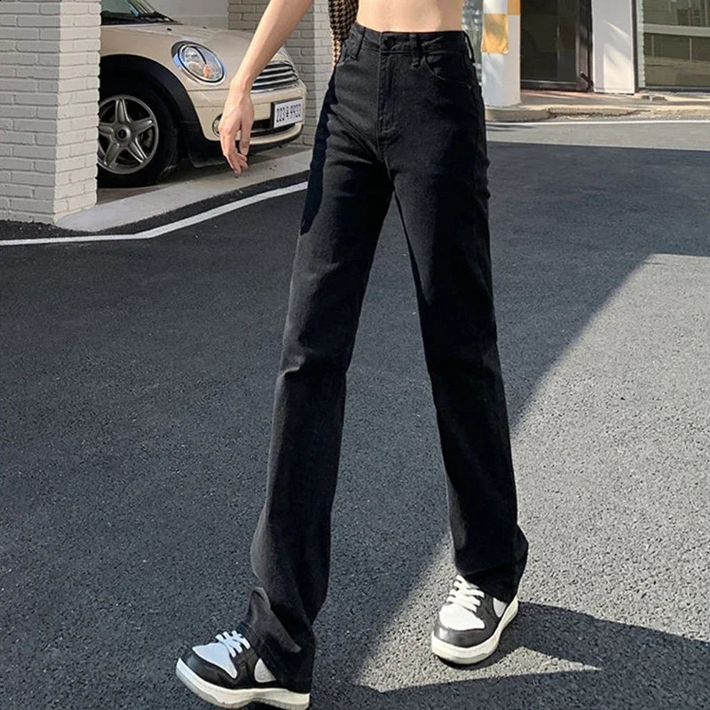 Woman Korean High Waist Streetwear Straight Leg Jeans Girls Y2k Clothes Pants Female Fashion Black Baggy Harajuku Denim Trousers 250115m