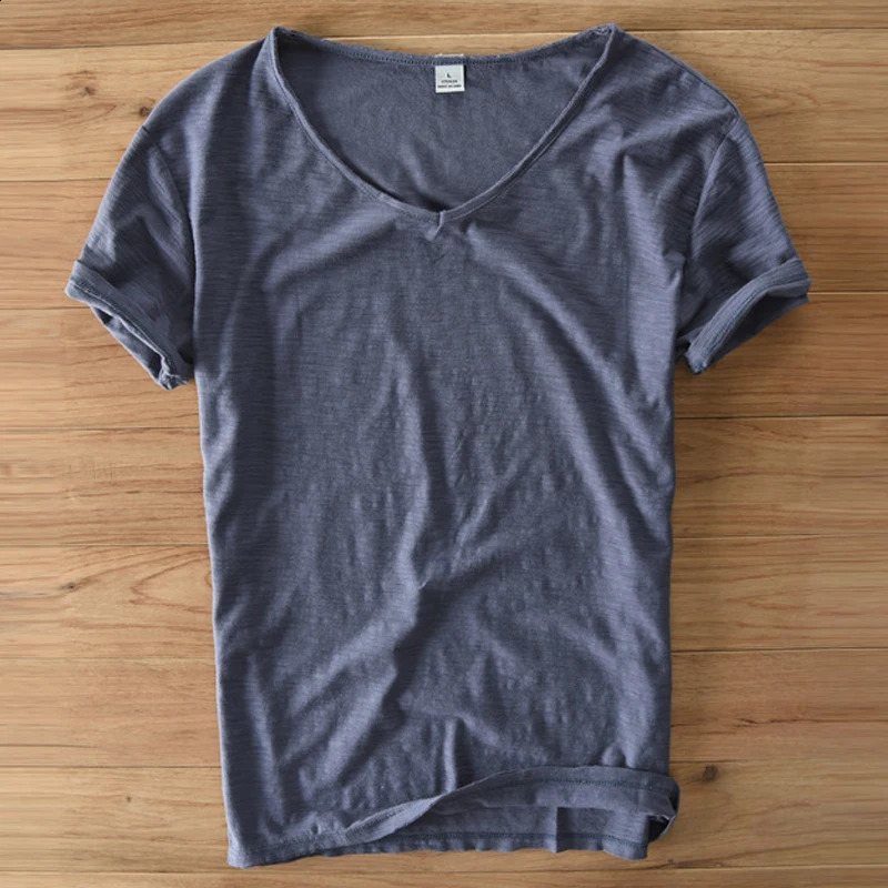 Summer T Shirt Men 100% Cotton Short Sleeve Tshirt V-neck Tops Tee Breathable Comfortable Slim T-shirt Men Dropshopping 250117