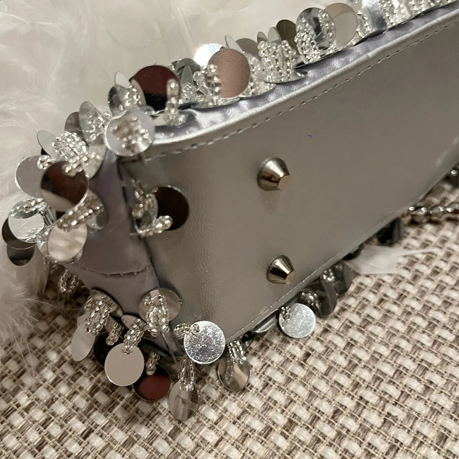 Turkey Feather Sequin Evening Bags Women Beaded Chains Tote Pearls Purses And Handbags Female Elegant Shoulder Bag Dinner Party 250110