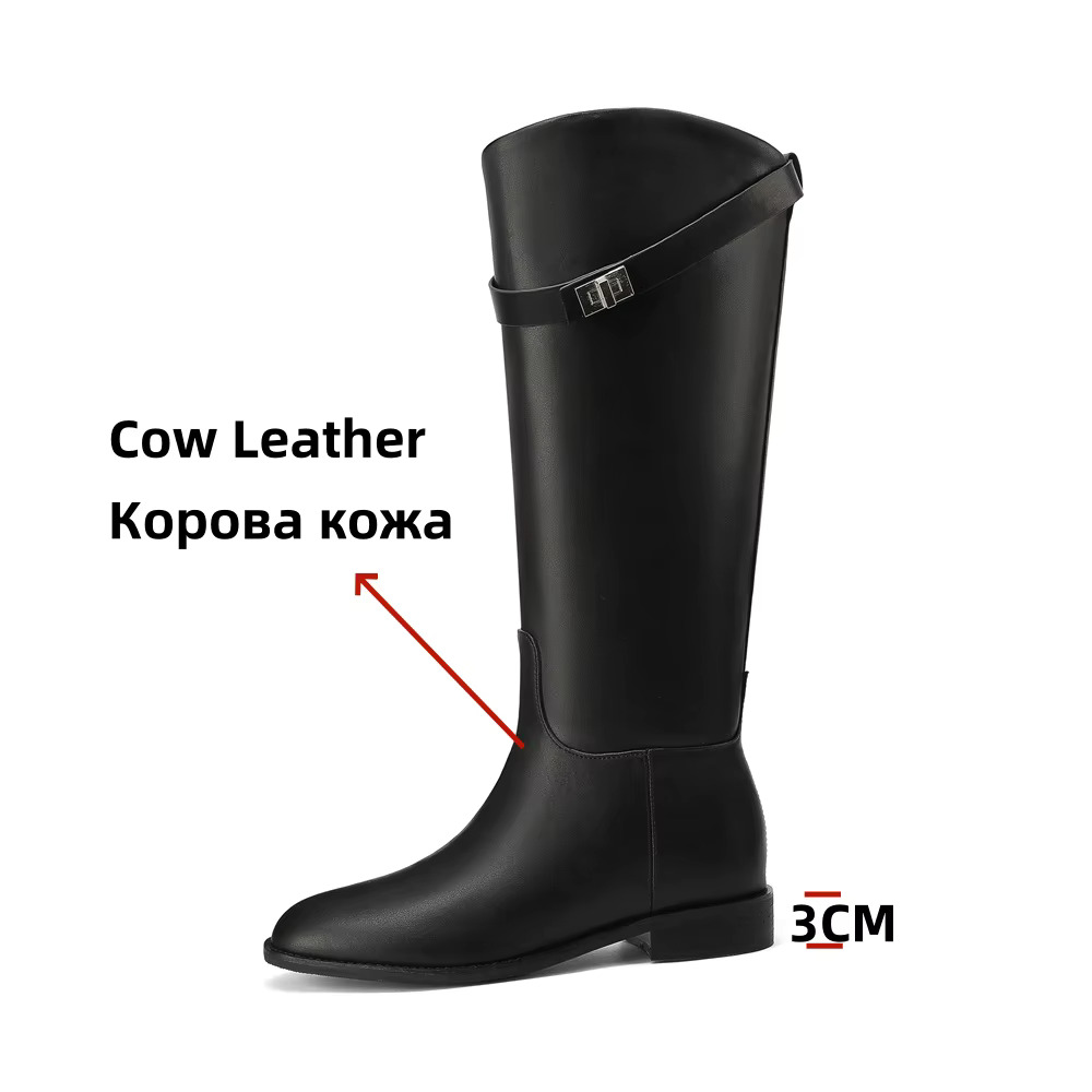 FEDONAS Ins Fashion Women Knee Genuine Leather Thick Heels Long Motorcycle Female High Warm Knight Boots