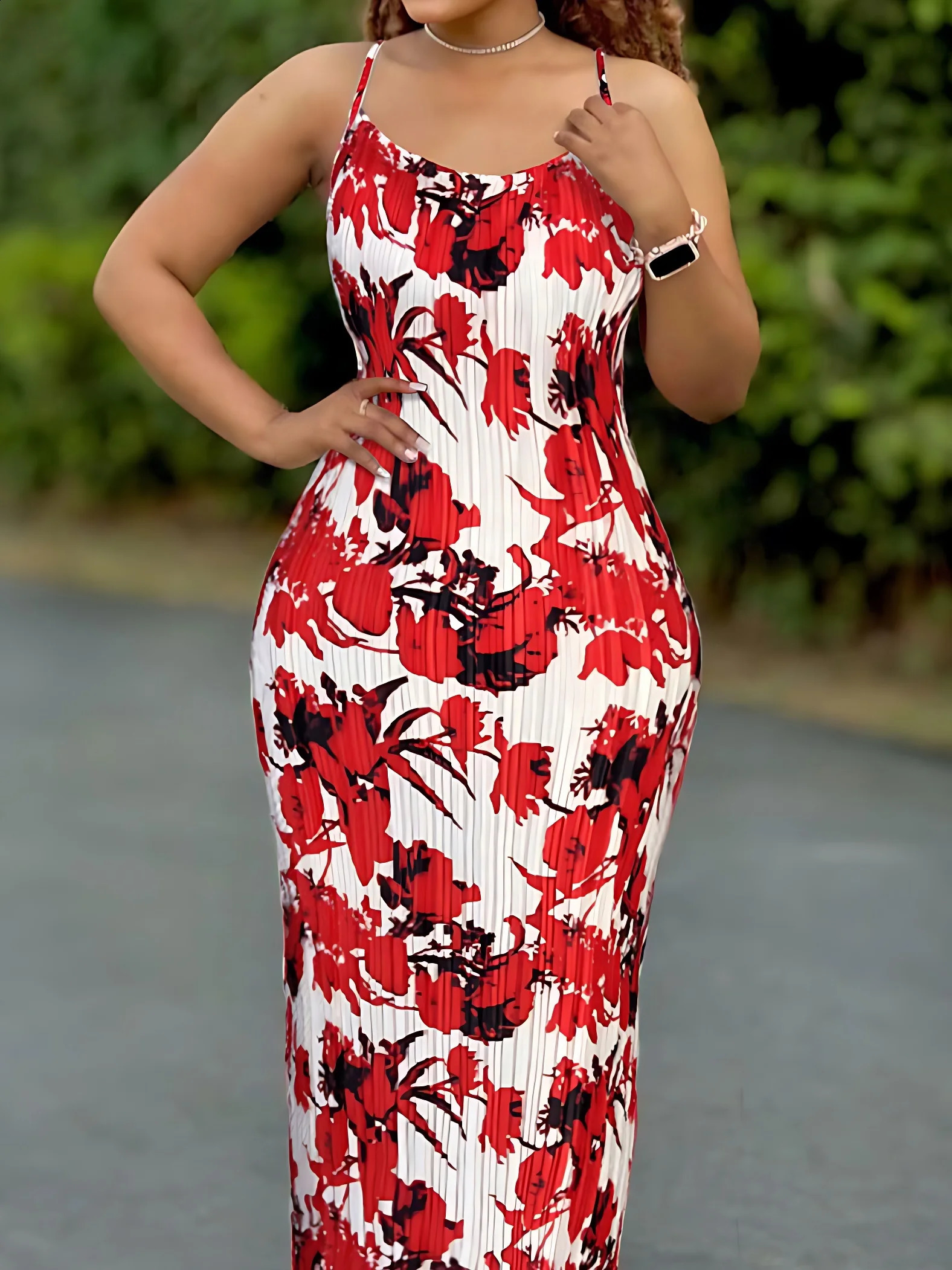 Womens Tie Dye Print Pleated DressSummer Spaghetti Strap Bodycon DressCasual Slimming DressesWomens Clothing 250117