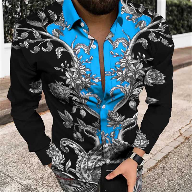 2024 Mens Shirt Floral Pattern 3D Printed Shirt Lapel Long Sleeve Costume Prom Party Dress 11 Colors Designer Casual S-5XLXJ250121