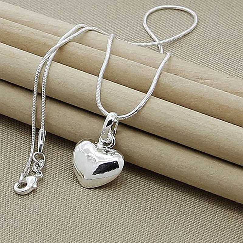 hot sale Silver color Solid Heart Necklace 18-30 Inch Snake Chain For Women Girl Wedding Charm Fashion Jewelry luxuryXJ250121