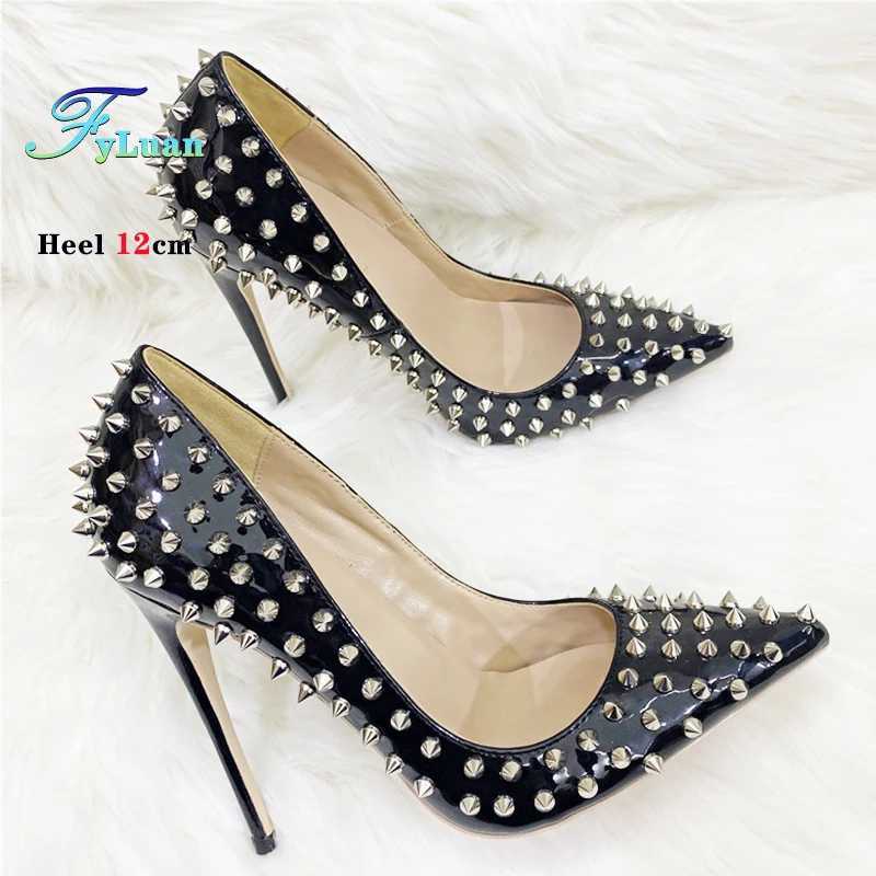 Super Thin Heel 8 10 12CM Sexy All Spikes Rivets Women Pumps Pointed Toe Super High Heels Party Nightclub Fashion Shoes Size 46 Z250121