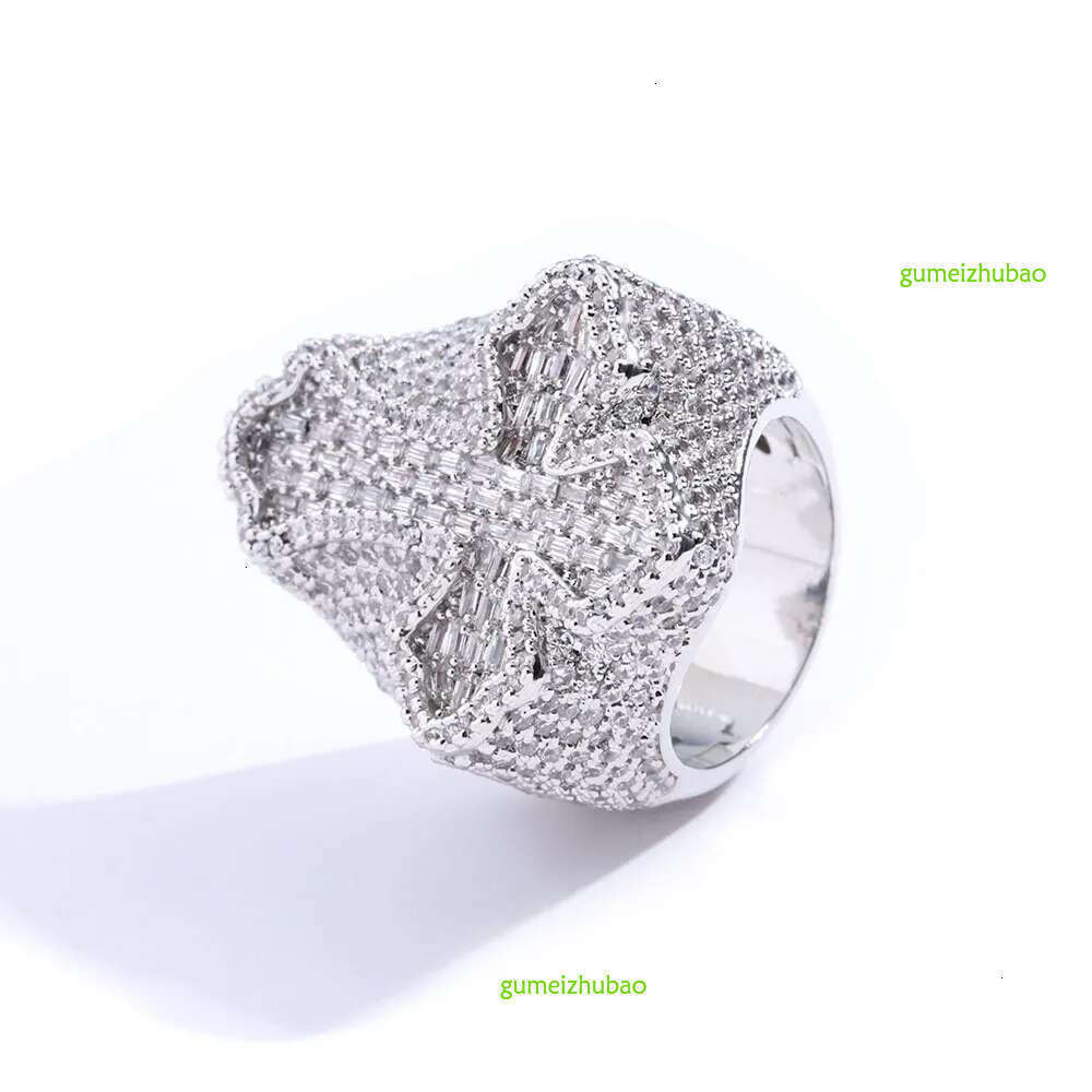 Hip hop explosion S sier Moissanite cross personality jewelry trend men's ring