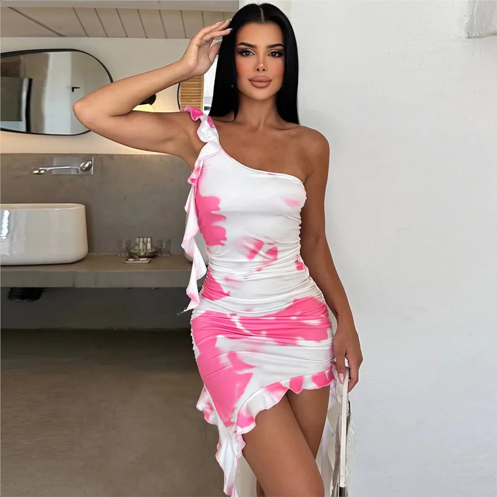 Summer Sexy Print Halter For Womens Dress Skirt Fashion Simple Slim Fit Bag Hip Party Nightclub Female Mini 250109Z
