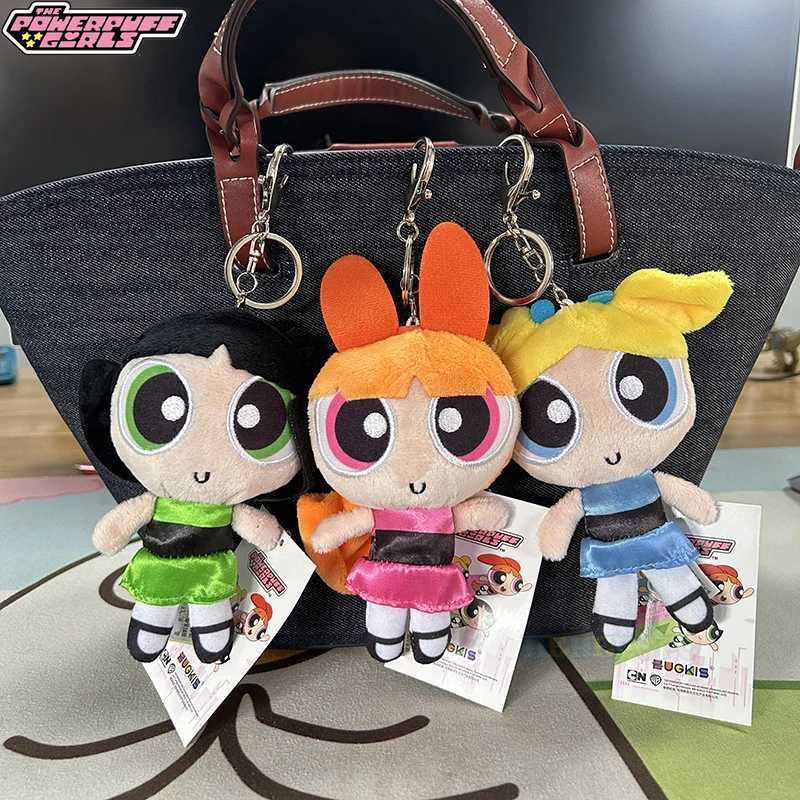 Kaii Anime Powerpuff Girl Flower Bubble Butter Cup 13cm Pp Cotton Filled Plush Keychain Cartoon Pendant Doll W250116