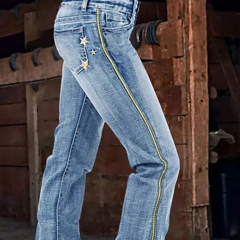 Huangs America Retro y Ladies Denim Jeans Body Curving High Stretchy Cowgirl Boot Cut Pants T23 250122