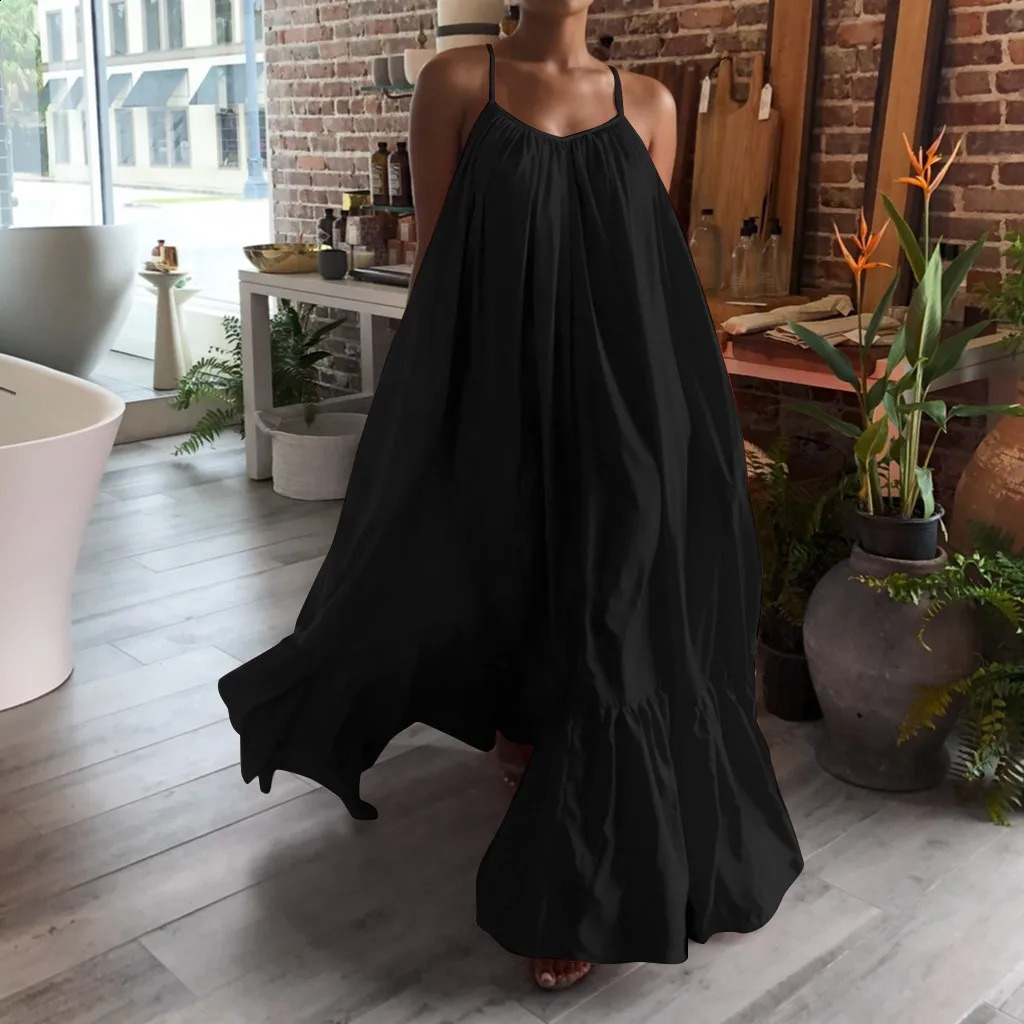 Womens Camisole Oversized Maxi Dresses Summer Casual Spaghetti Strap Loose Backless Big Swing Dress Women Solid Floor-length Dress 250117