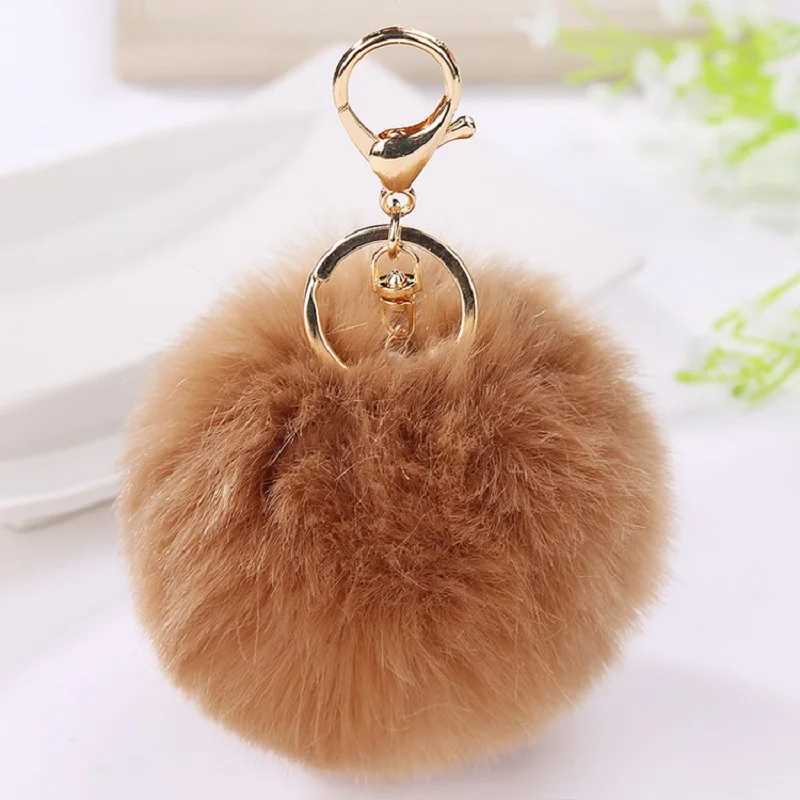 Women Car Key Pendant Faux Rabbit Fur Solid Color Keychain Girl Cute Plush Ball Bag Charm Ornament Soft KeyRing Fluffy Puff BallXJ250116