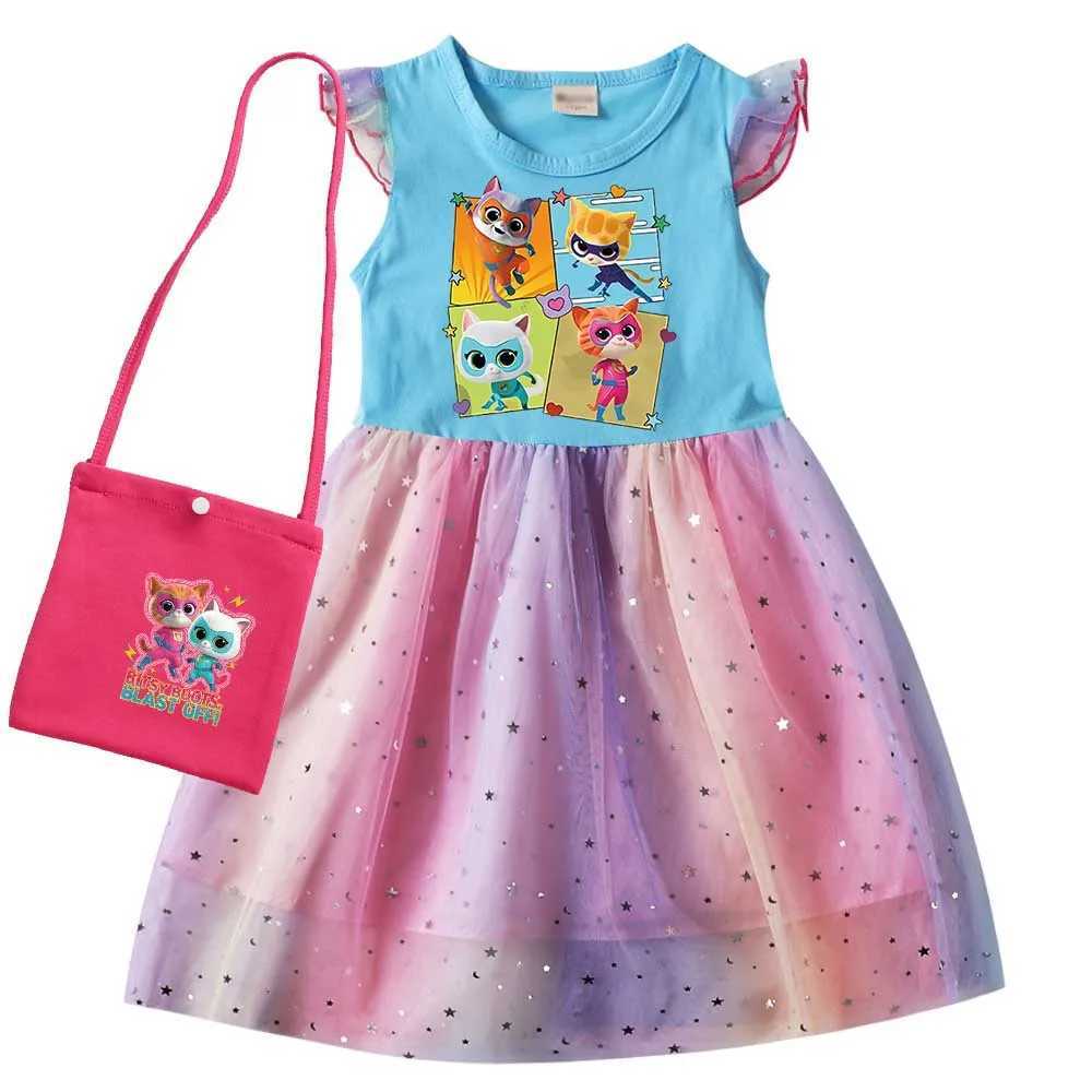 kids SuperKitties Costume kids Cosplay Super Kitties clothes for Girls Flying Sleeves A-Line Dress with Bag and Headband X250125