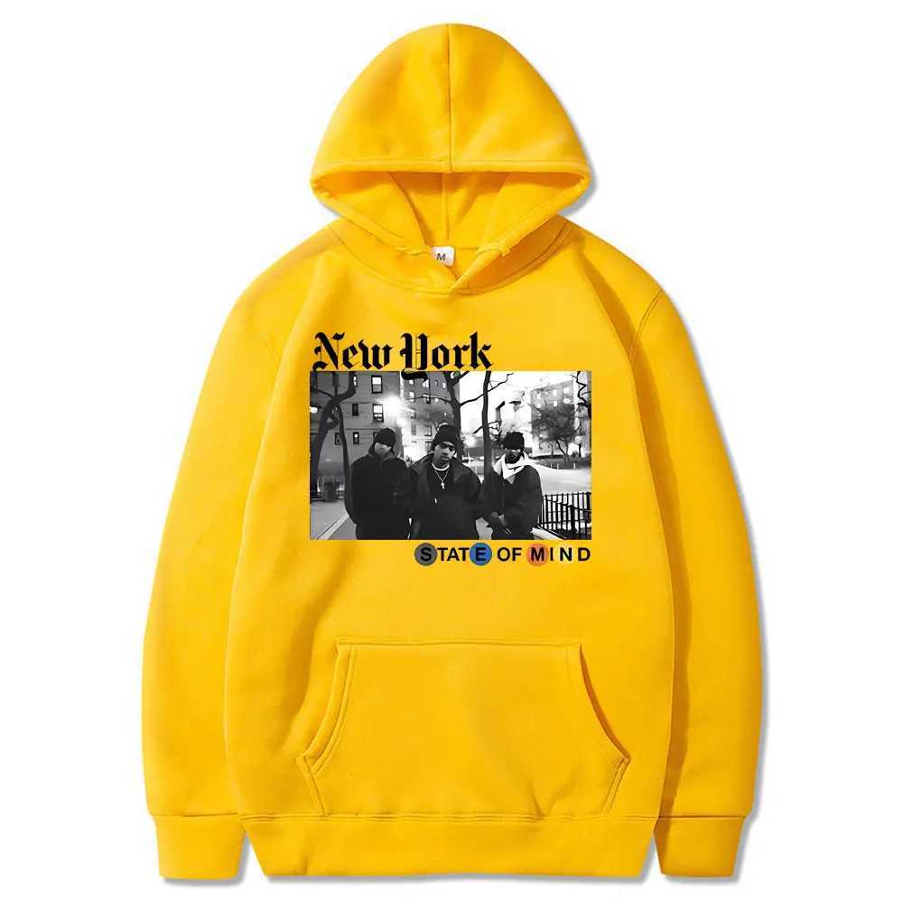 Rapper Nas N.Y. State of Mind Graphic Print Hoodie Men Hip Hop Fashion Vintage Hoodies Clothing Male Casual Oversized Sweatshirt X250125