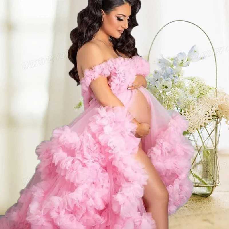 Fluffy ruffled chiffon for Photosoot dresses maternity dresses baby shower dresses bridal lingerie robes para embedazadas W250113