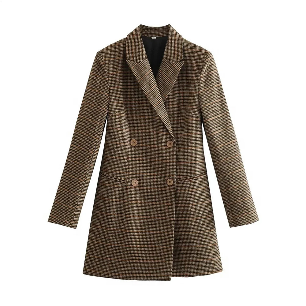 TRAF AutumnWinter Product Womens Casual Versatile Collar Long Sleeve Double breasted Medium length Suit Coat 250122