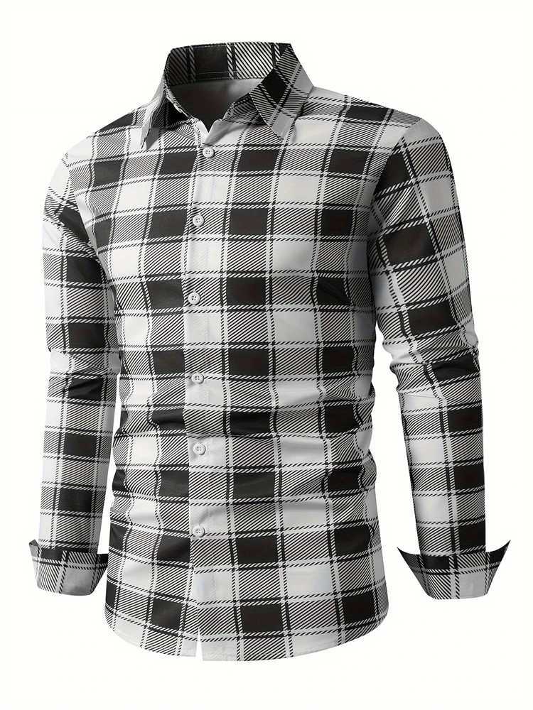 Fashion Plaid Striped Printed Shirt Mens Long-sleeved Shirt Spring And Autumn New Buttons Lapel Shirt Street Loose Casual ShirtXJ250121