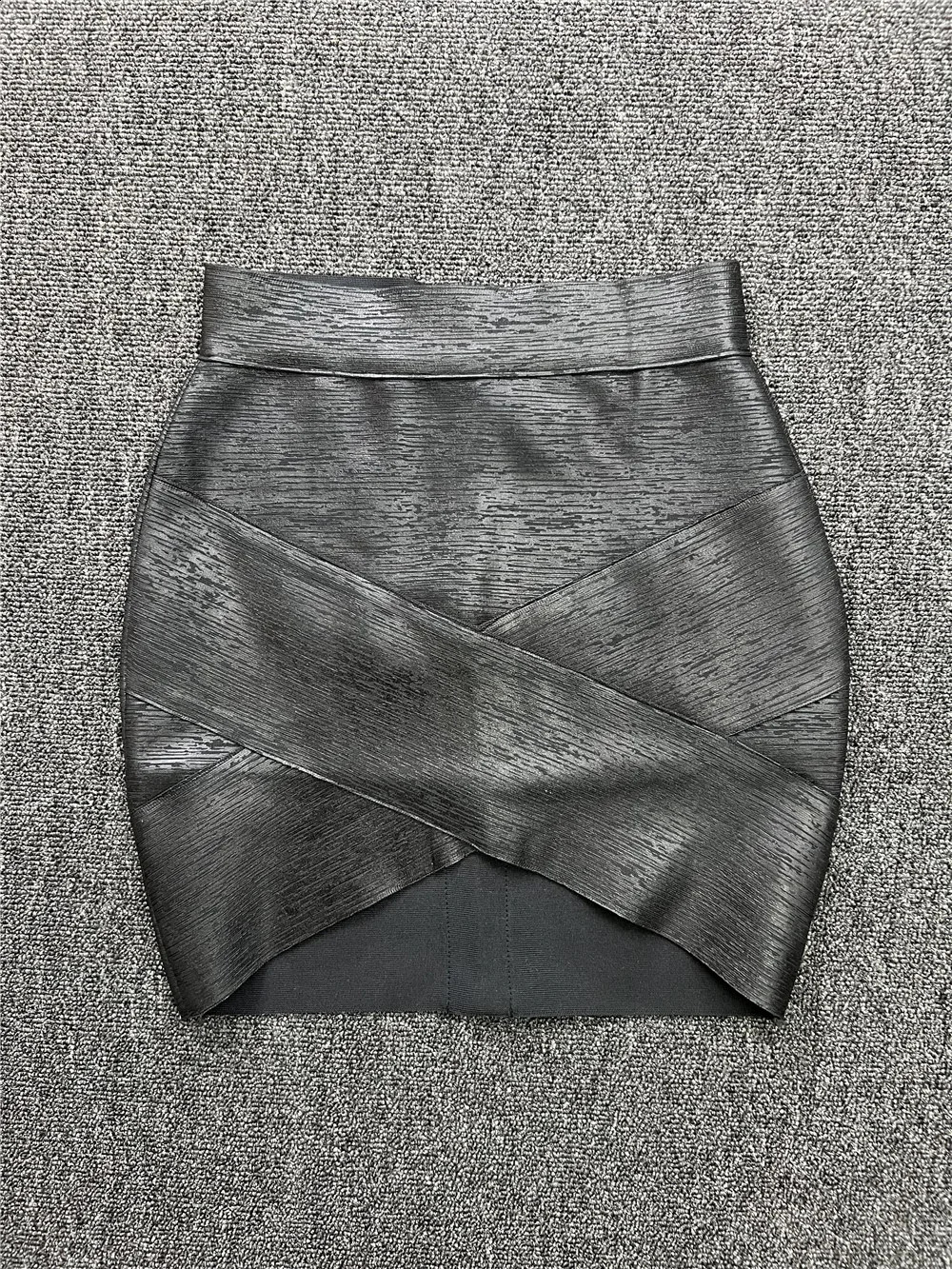 40CM Mini Short Elastic Bronzing Bandage Skirt Women Sexy Bodycon Asymmetric Pencil Skirts High Street Going Out Club Party 250117