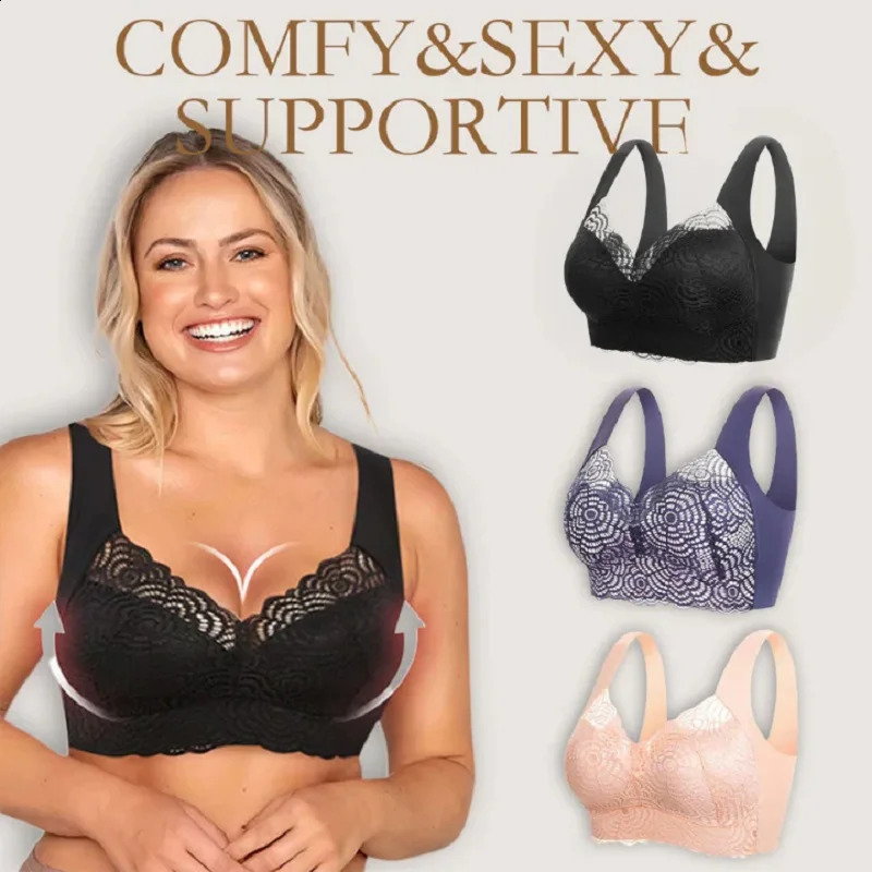 Womens Bra Ultimate Lift Stretch Plus Size Sports Sleep Seamless Lace Cut Out Wire Free Vest Style Push Up Large bra 250122