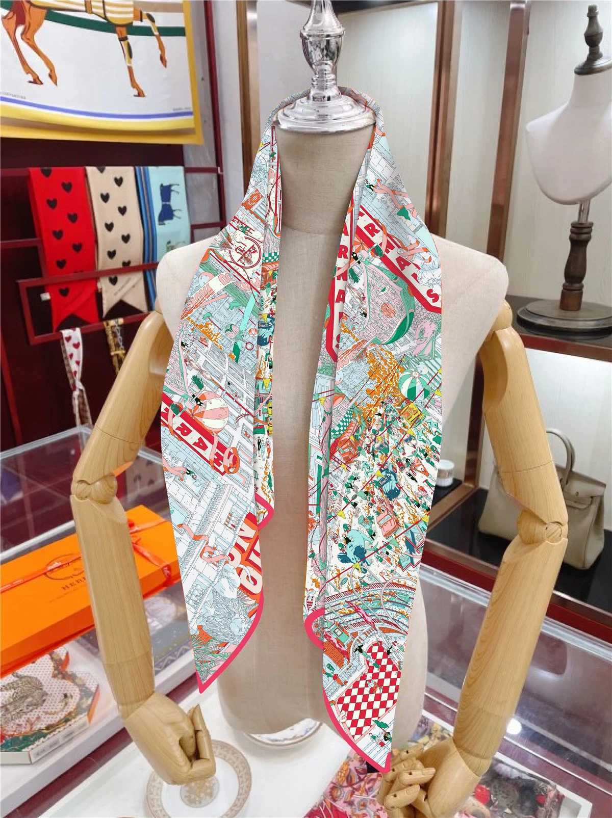 90cm Brand Square Scarf Women Fashion Twill % Silk Scarf Shl Design Hijab Bandana Foulard Neckerchief Shopping Mall Scarf W250118