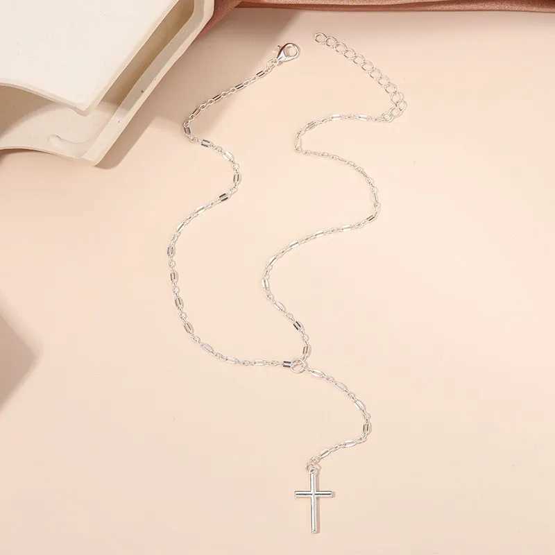 Vintage Long Tassel Cross Pendant Necklace for Women Men Elegant Simple Gold Color Chain Choker Exquisite Accessories JewelryXJ250121