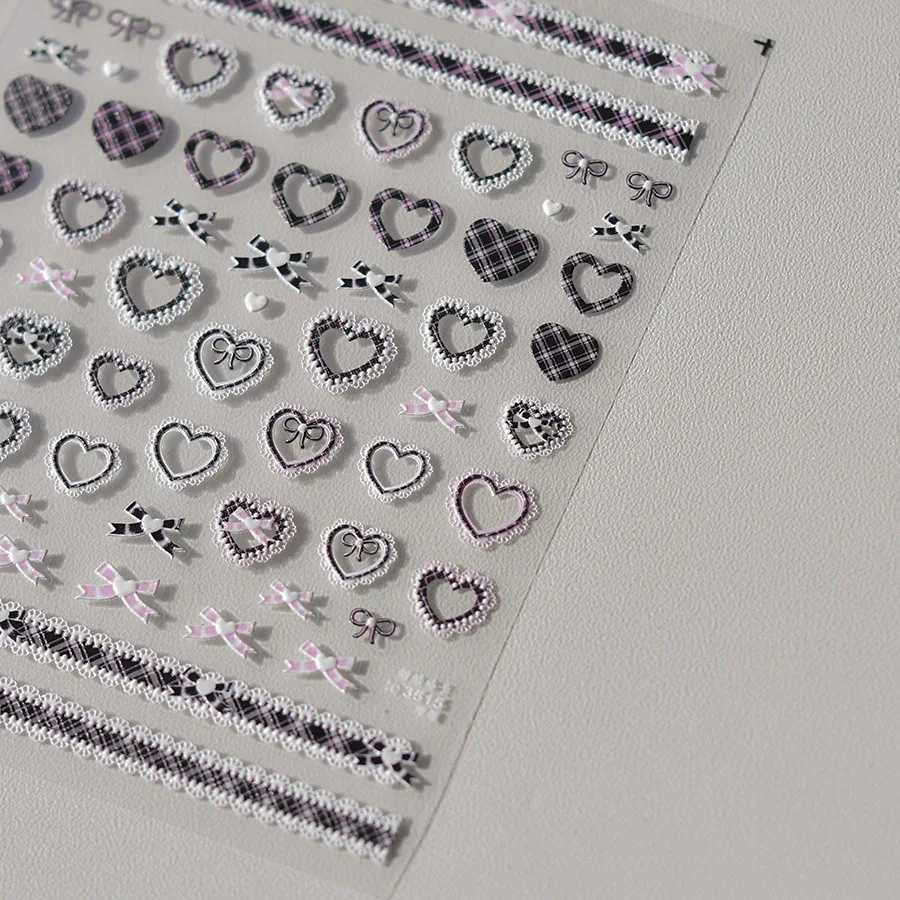 Sweet Pink White Lace Bowknot Love Heart Nail Stickers 5D Nail Art Design Decoration Decals DIY ManicureXJ250120