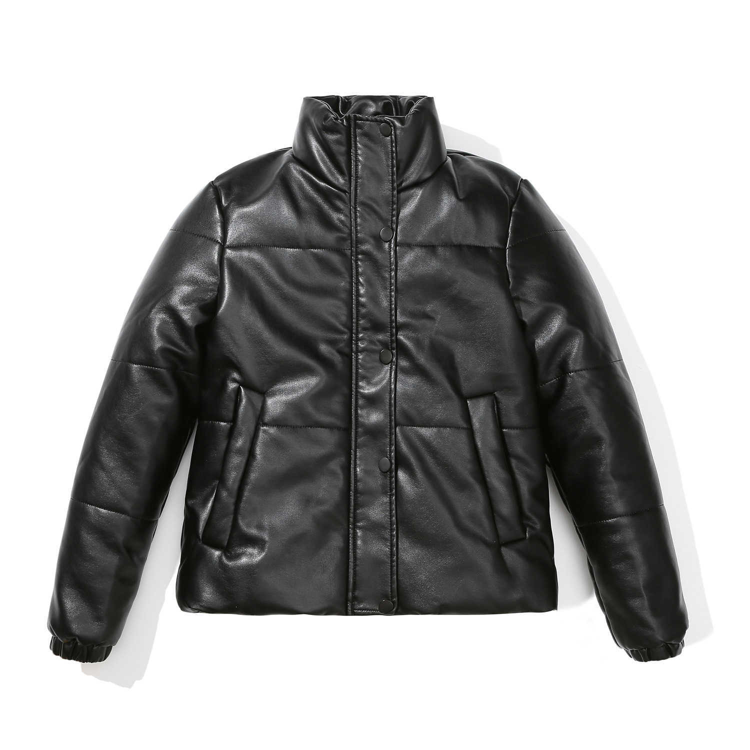 European Autumn Winter Short Leather Womens Coat Thickened Cotton Padded Bread Suit Womens Leather Womens Jacket 241209