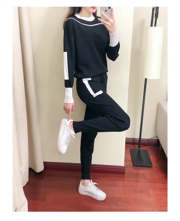 Winter Women Knitted 2 Pieces Set Korean Fashion Casual Thicken Pullover Sweater Top Pant 2PCS Suits Warm Outfit 250120wtt