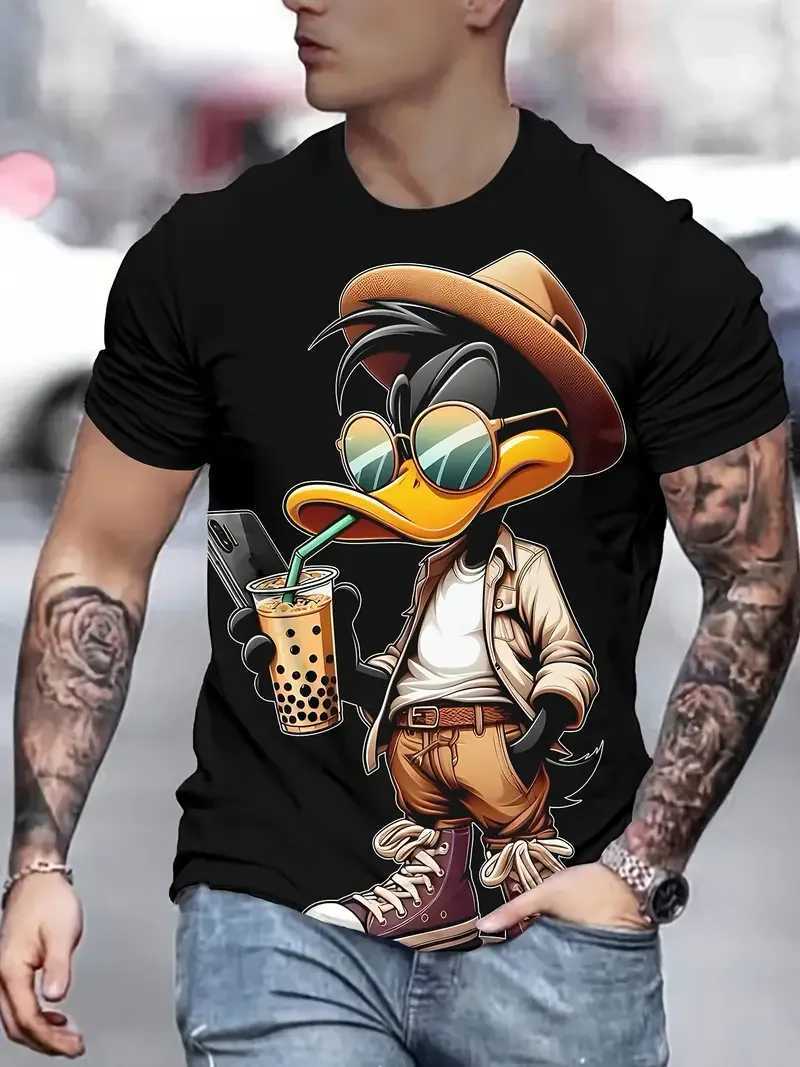 Funny Mens T Shirt Cartoon Duck Print Summer Casual Short Sleeve Pullover Fashion T-shirts Outdoor Male Overszied Clothing W250224