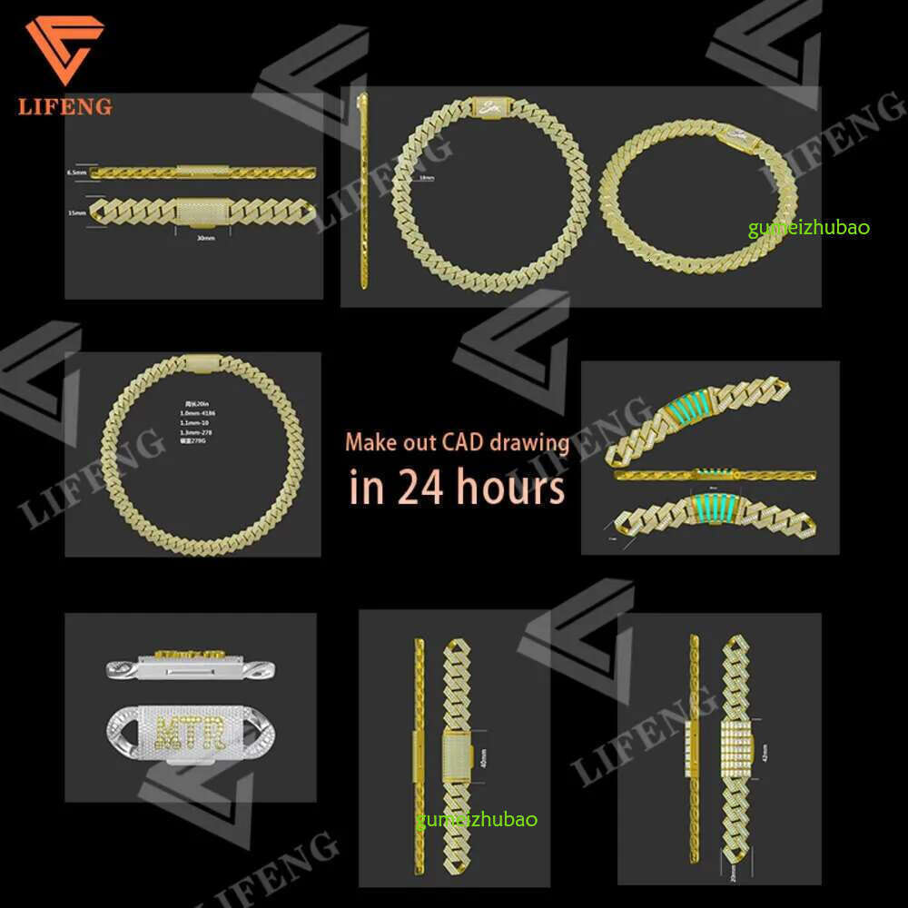 Lifeng Jewelry 30mm Width Vvs Moissanite k Baguette Dia Sterg Sier Cuban White Gold Necklace Custom Chain