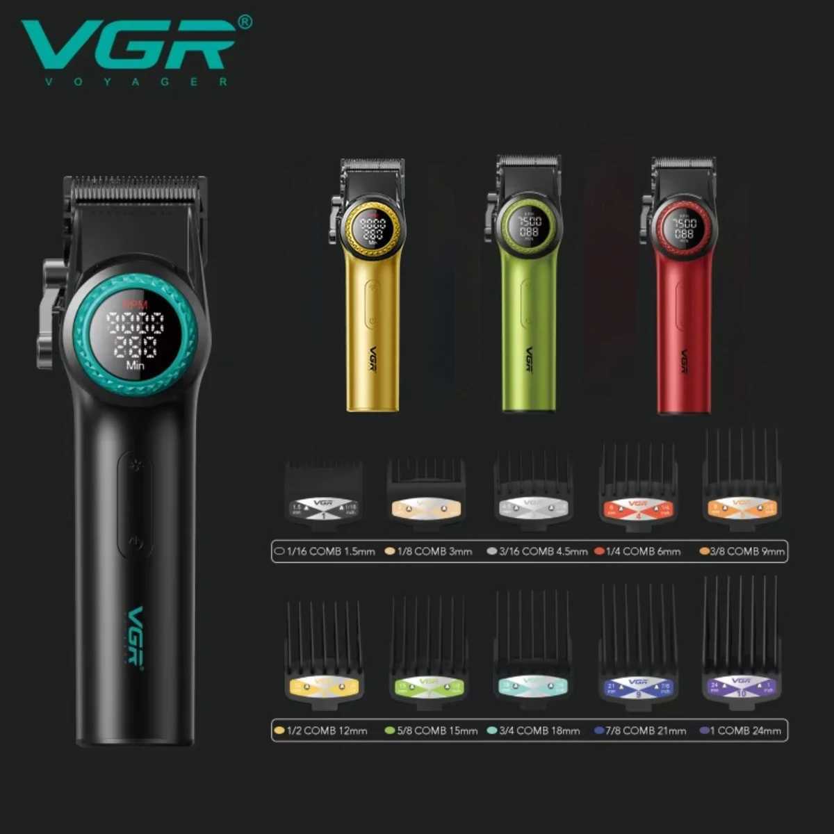 VGR Hair Trimmers Professional Hair Clippers 9000 RPM Mane Brushless Motor Metal Hair Trimmers Electric Trimmer for Men V-001W250117