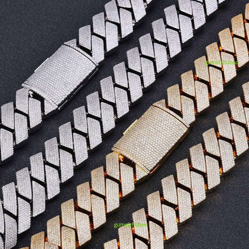 moissanite chain cuban k necklace 25mm 6 row full dia ice out vvs pass dias tester stainless steel plating hiphop men's jewelry bracelet