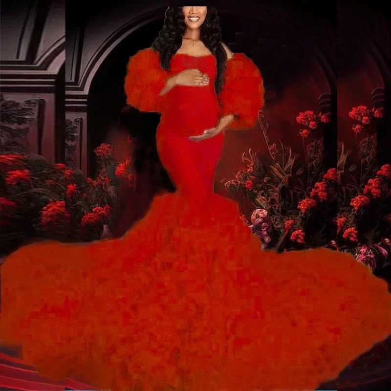 Maternity Dresses Hot maternity dress Photosoot sheer Maxi baby shower ruffled edges W250113 H250211 H250212HX3A