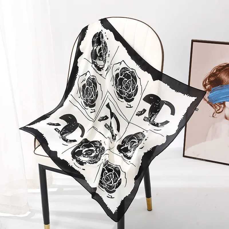 1pcs 70cmC Letter Rose Printed Silk Scarf Women Thin Silk Scarfs High-end Fashion Versatile Clothing Bags Headgear Square Scarf W250118