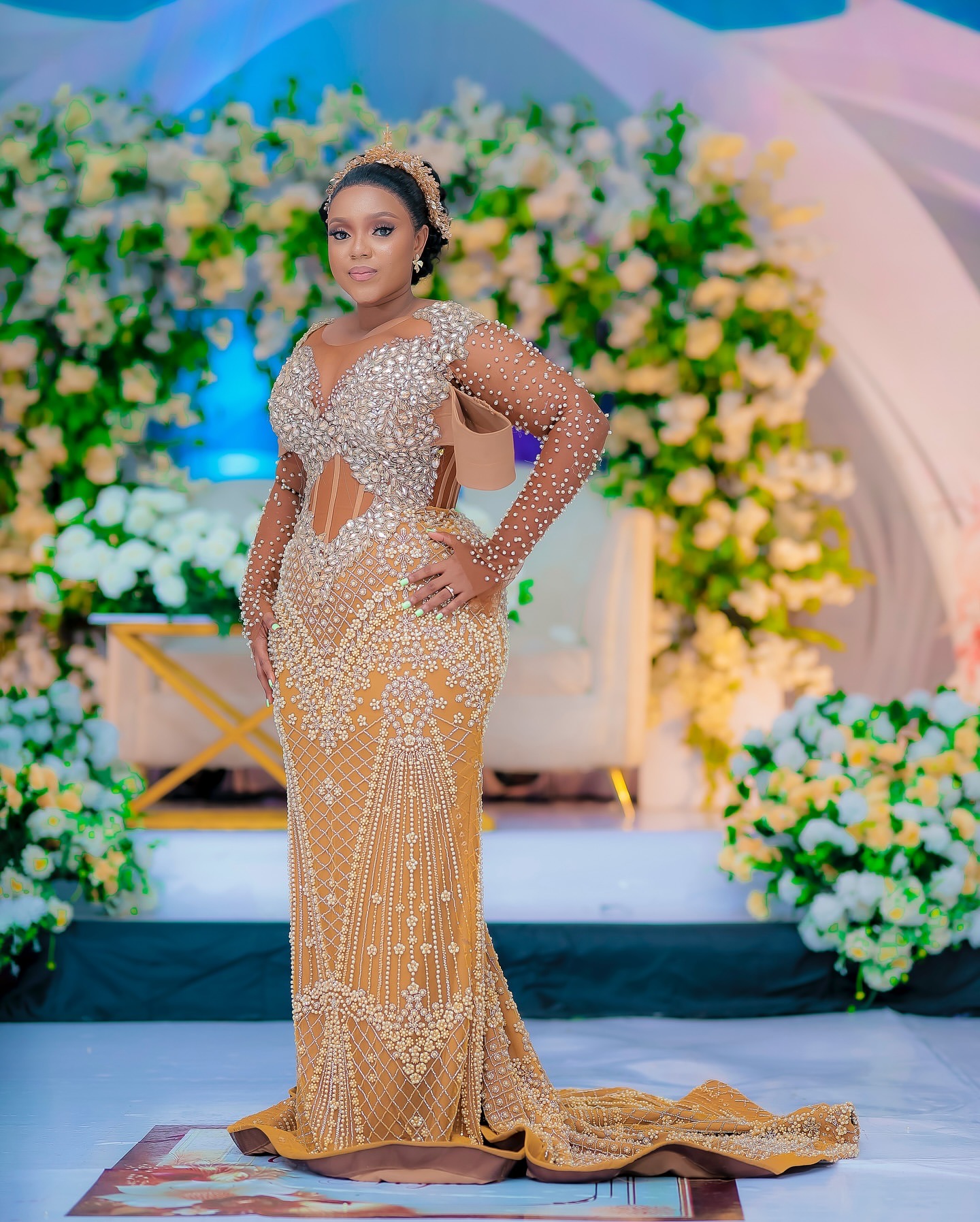 Aso Ebi Gold Mermaid Prom Dresses 2025 Illusion Crystals Lace Beaded Evening Formal Party Second Birthday Engagement Gowns Plus Size Dress For Special