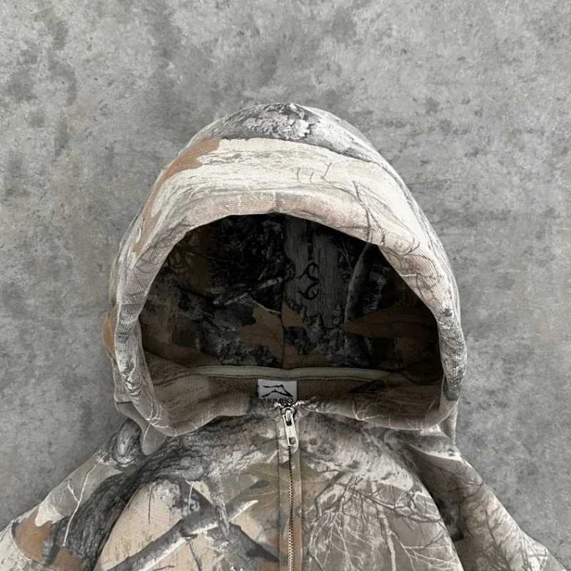 Y2K Retro zip up Hoodie Men Camouflage Pattern zipper Sweatshirt High Street Hip Hop Streetwear Oversized Unisex Camo Hoodie X250125