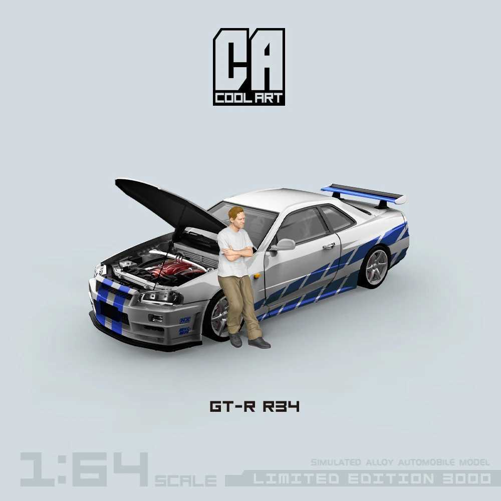 COOL ART 1 64 GT-R R34 Front and Back Open Blue and Silver Simulation Alloy Car Model for Collection Display Gift X250125