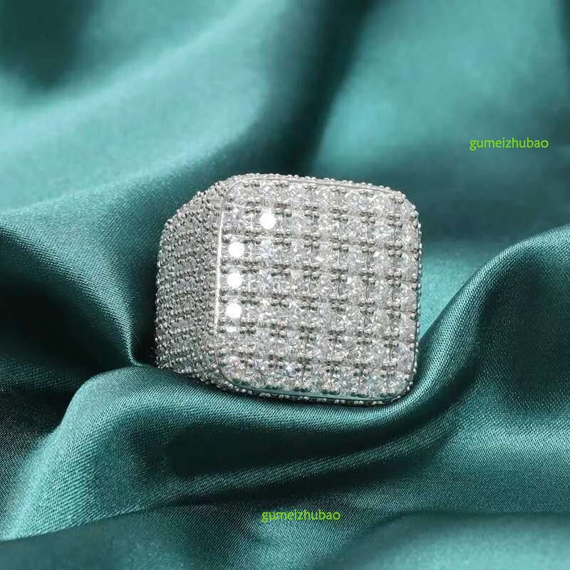 Custom Fine Hip Hop Iced Out Vvs Moissanite Ring Sterg Sier Full Men Hiphop Lab Dia