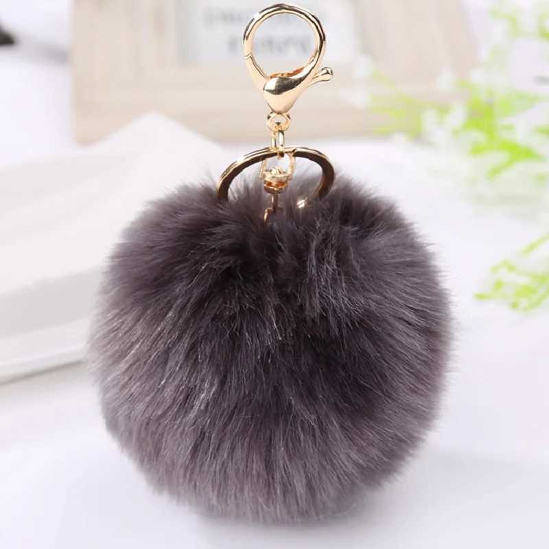 Women Car Key Pendant Faux Rabbit Fur Solid Color Keychain Girl Cute Plush Ball Bag Charm Ornament Soft KeyRing Fluffy Puff BallXJ250116