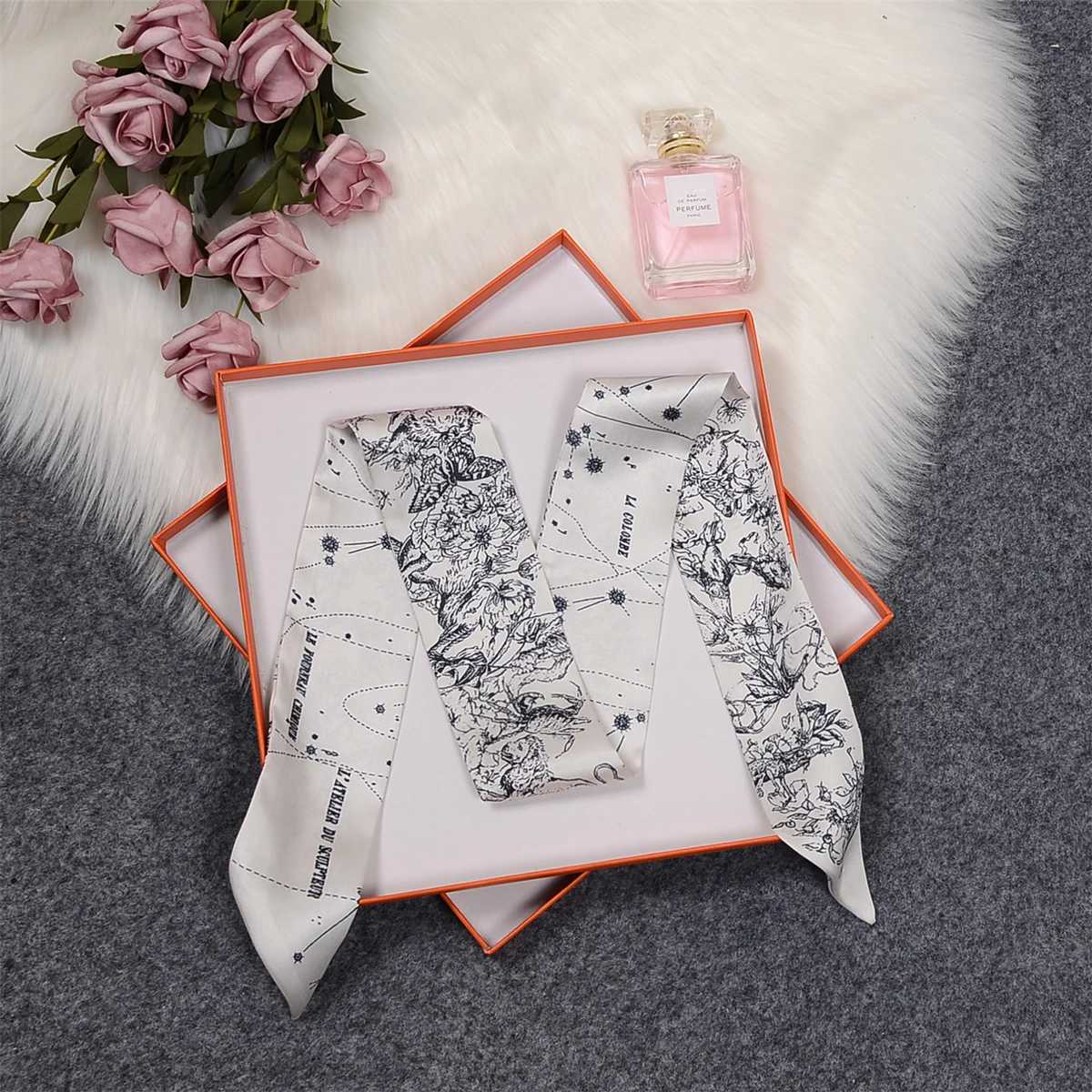 Tarot Constellation % Twill Silk Scarf Women Brand Scarf Skinny Bag Scarves Design Wrist Towel Foulard Neckerchief Headband W250118