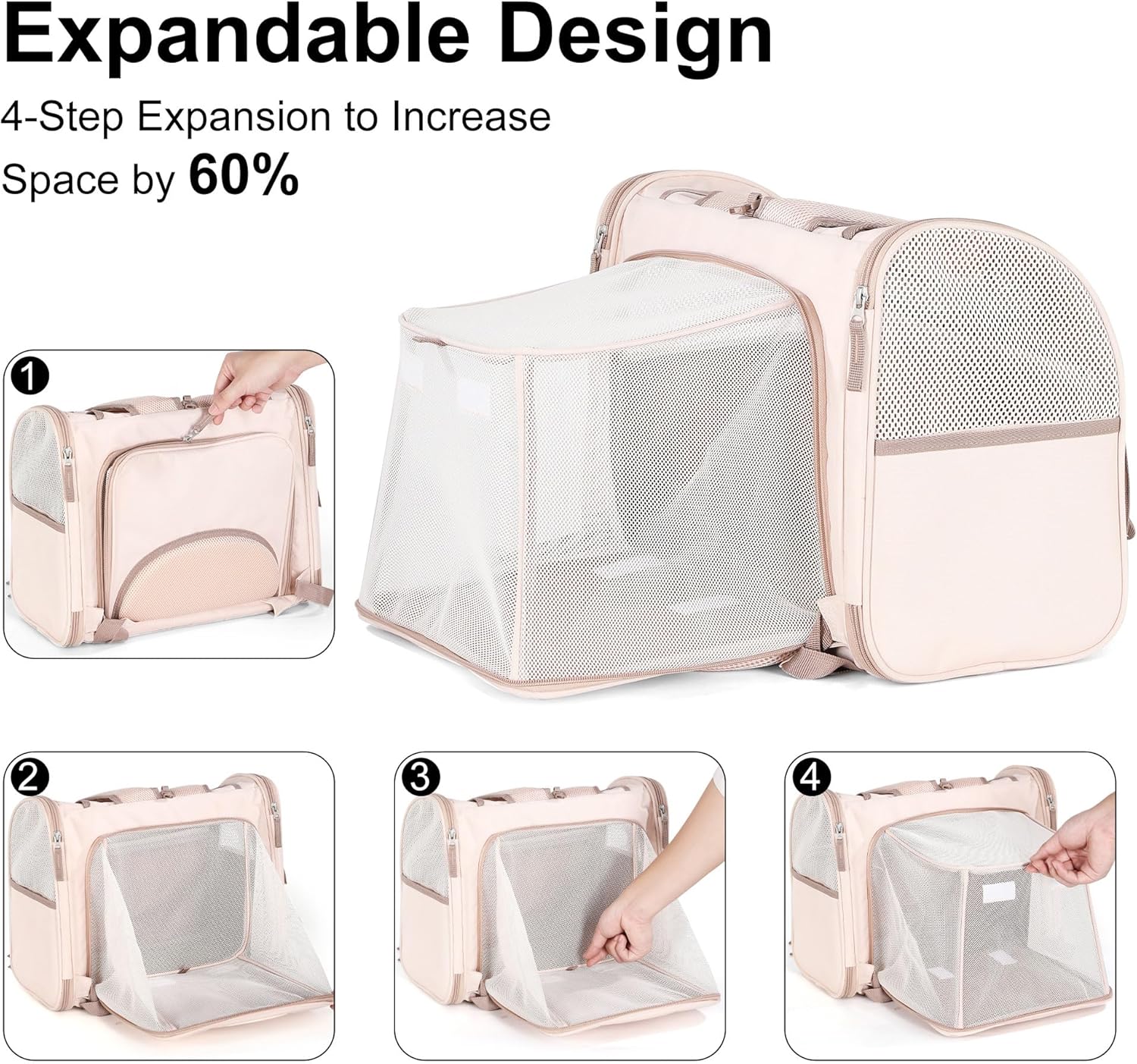 Cat Backpack, expandable small pet carrier,4 pockets, small animal hiking carry bag, airline approved cat carry bag with rolled-up lid for nervous cat