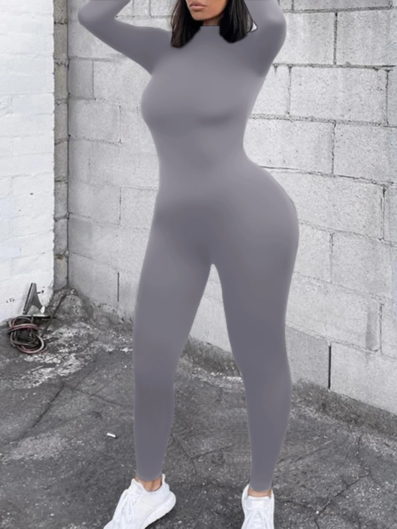 LW Plus Size jumpsuit Turtleneck Skinny Jumpsuit Autumn Black Jumpsuits Women Long Sleeve Solid Bodycon Sexy Sporty Rompers 250113