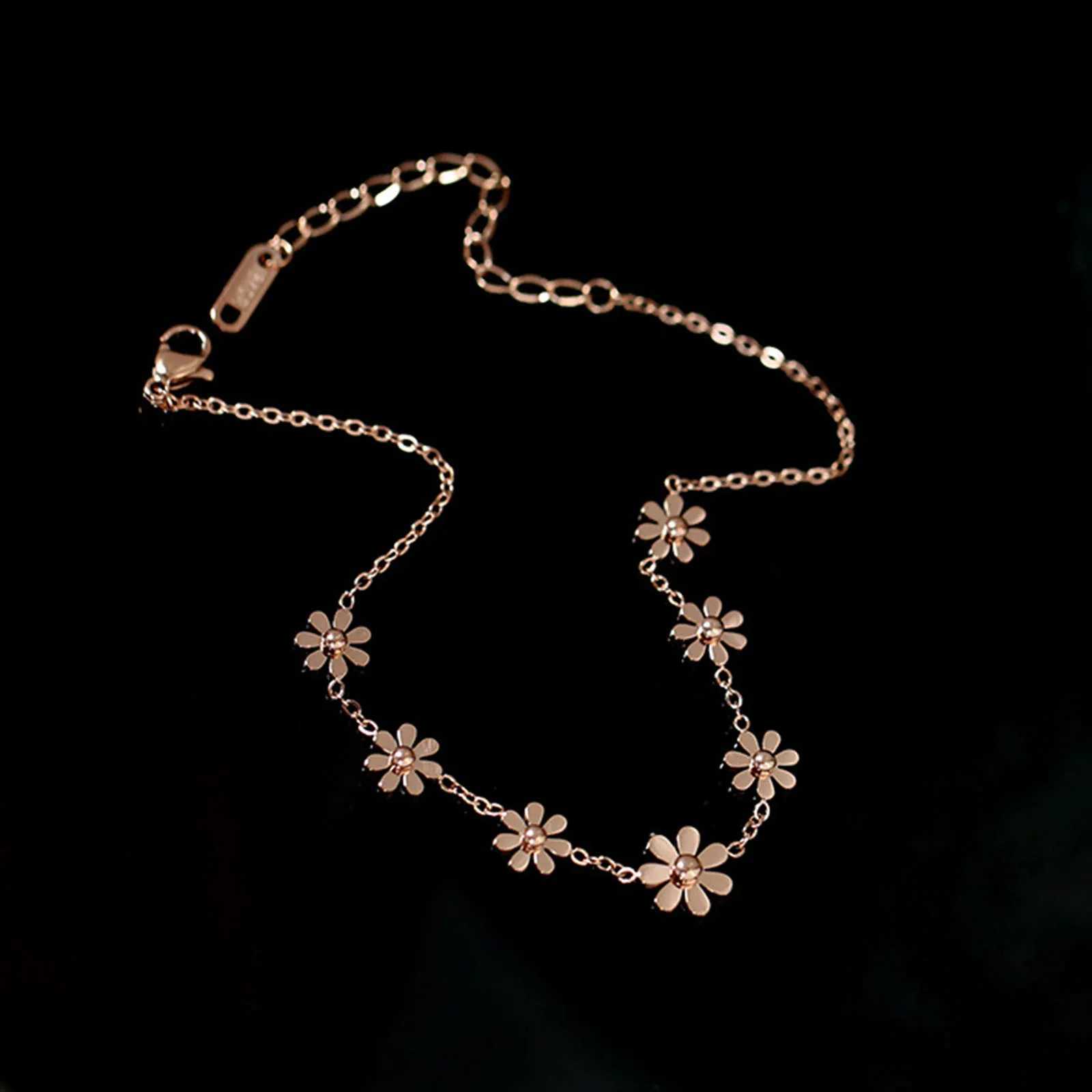 304 Stainl Steel Stylish Link Chain Anklet Daisy Flower Summer Beach Anklets On Foot For Women Jewelry 21cm(8 2/8) longXJ250121