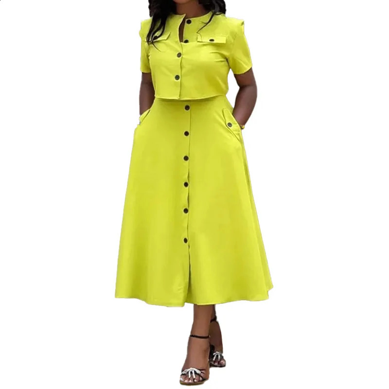 Office Elegant Crop Shirt Skirt Two Piece Set Fashion Short Sleeve Button Shirts Outfits Spring Summer Dress Casual Suit 250109Z