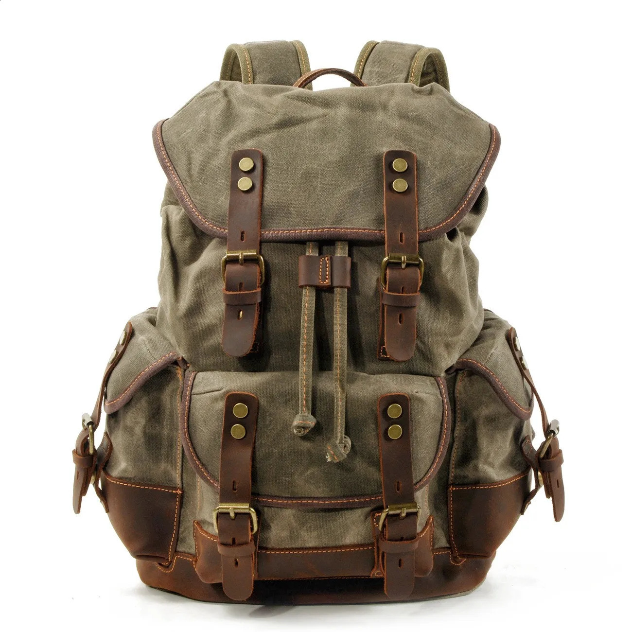Outdoor retro backpack Leisure student backpack Large capacity travel backpack canvas patchwork leather hiking bag 250120