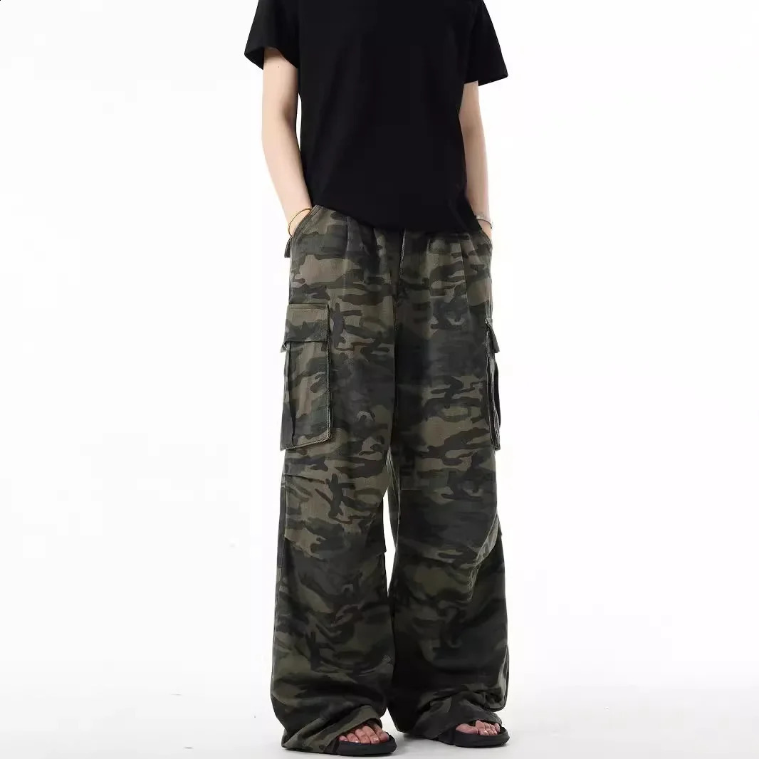 American Style Vintage Camouflage Cargo Pants Loose Fit Casual Multipocket Washing Pants Trendy Ins For Men And Women 250122