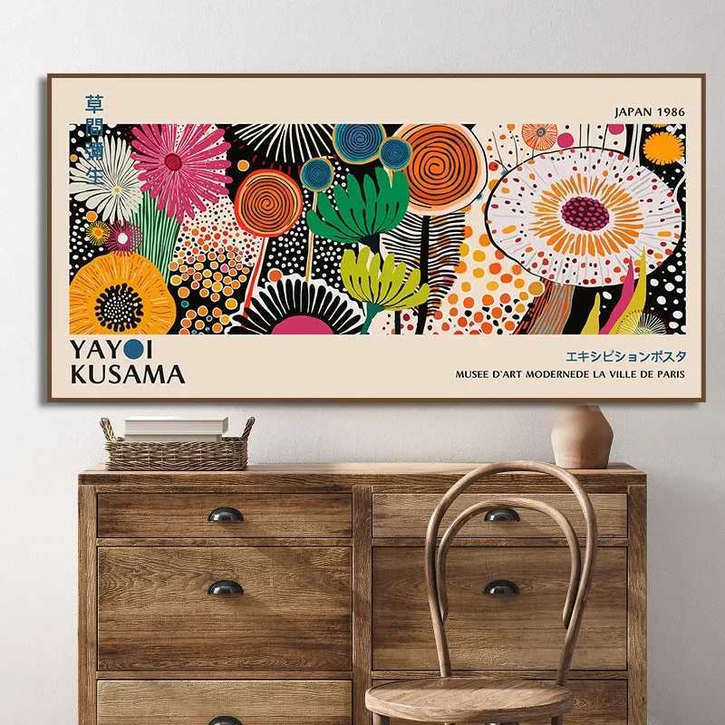 Yayoi Kusama Flower Exhibition Poster Canvas Painting Print Japanese Wall Art Picture for Living Room Home Decor CuadrosXJ250116