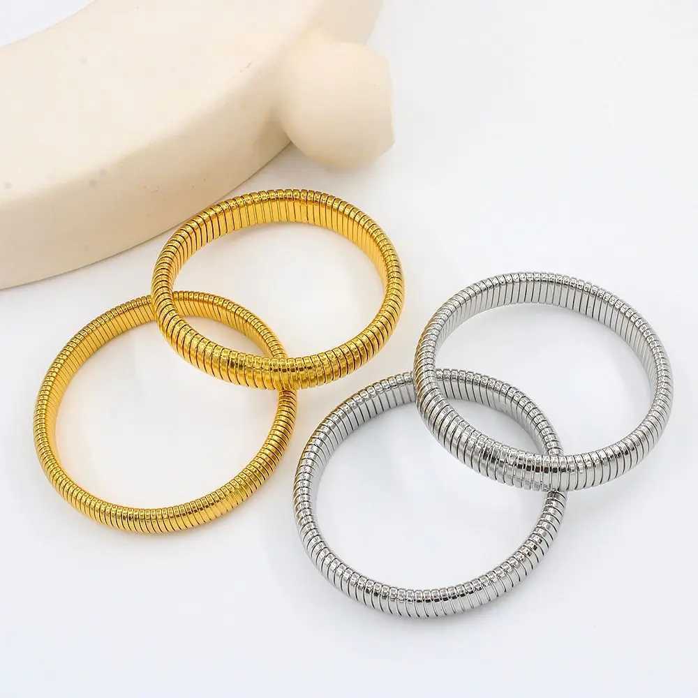 Waterproof Stainl Steel Elastic Bracelet for Women Punk Style Vintage Simple Design Hip Hop Spiral Bangle GirlsXJ250315